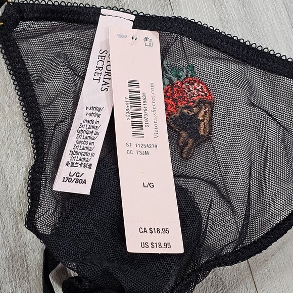 Victoria's Secret VERY SEXY Black Flirty Mesh Adjustable V-String Panty Size L - Picture 5 of 5
